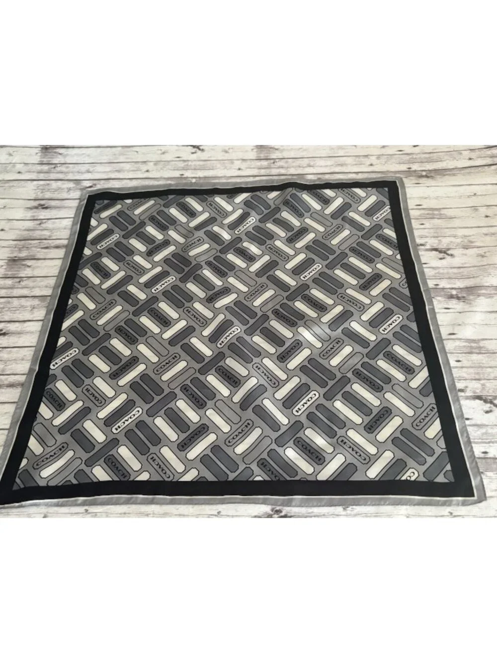 Vintage Coach Silk Scarf Square 21” Grey Black White Geometric Design Neck